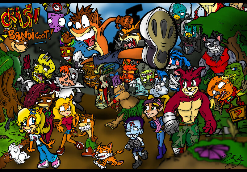 Crash Bandicoot character collage
