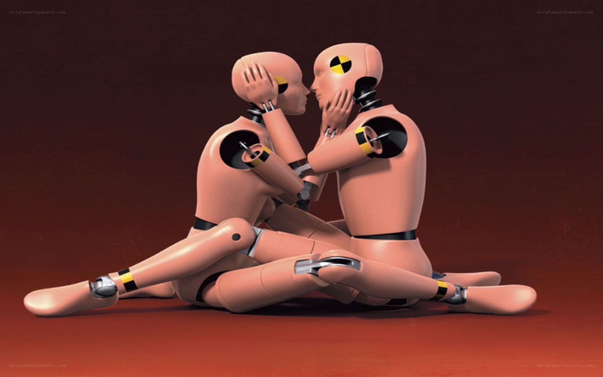 crash test dummies embracing