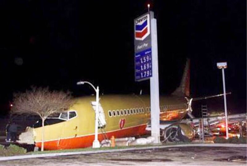 Crashed Airplane at Gas Station