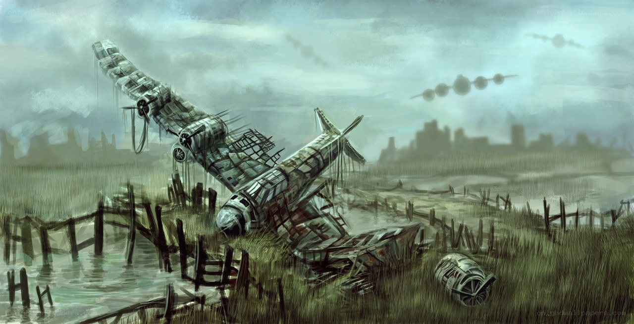Crashed Airplane in a Marsh