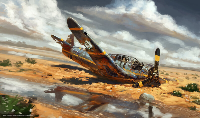 Crashed Airplane in Desert — Brown, Dramatic