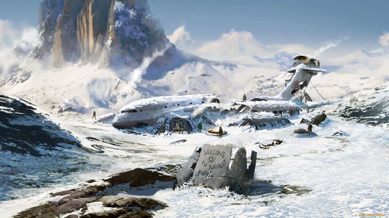 Crashed Airplane in Snow — White