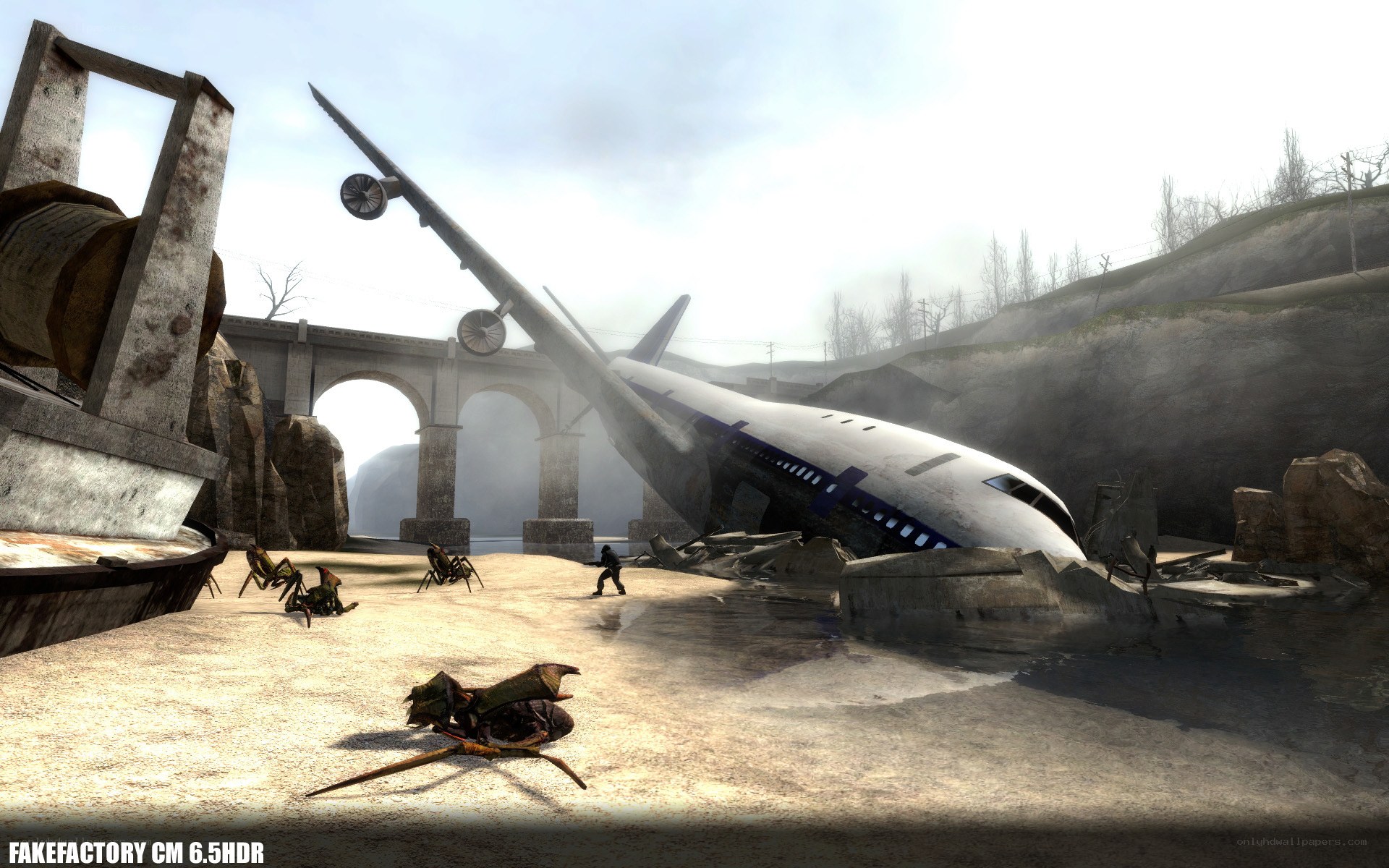 Crashed airplane in wasteland