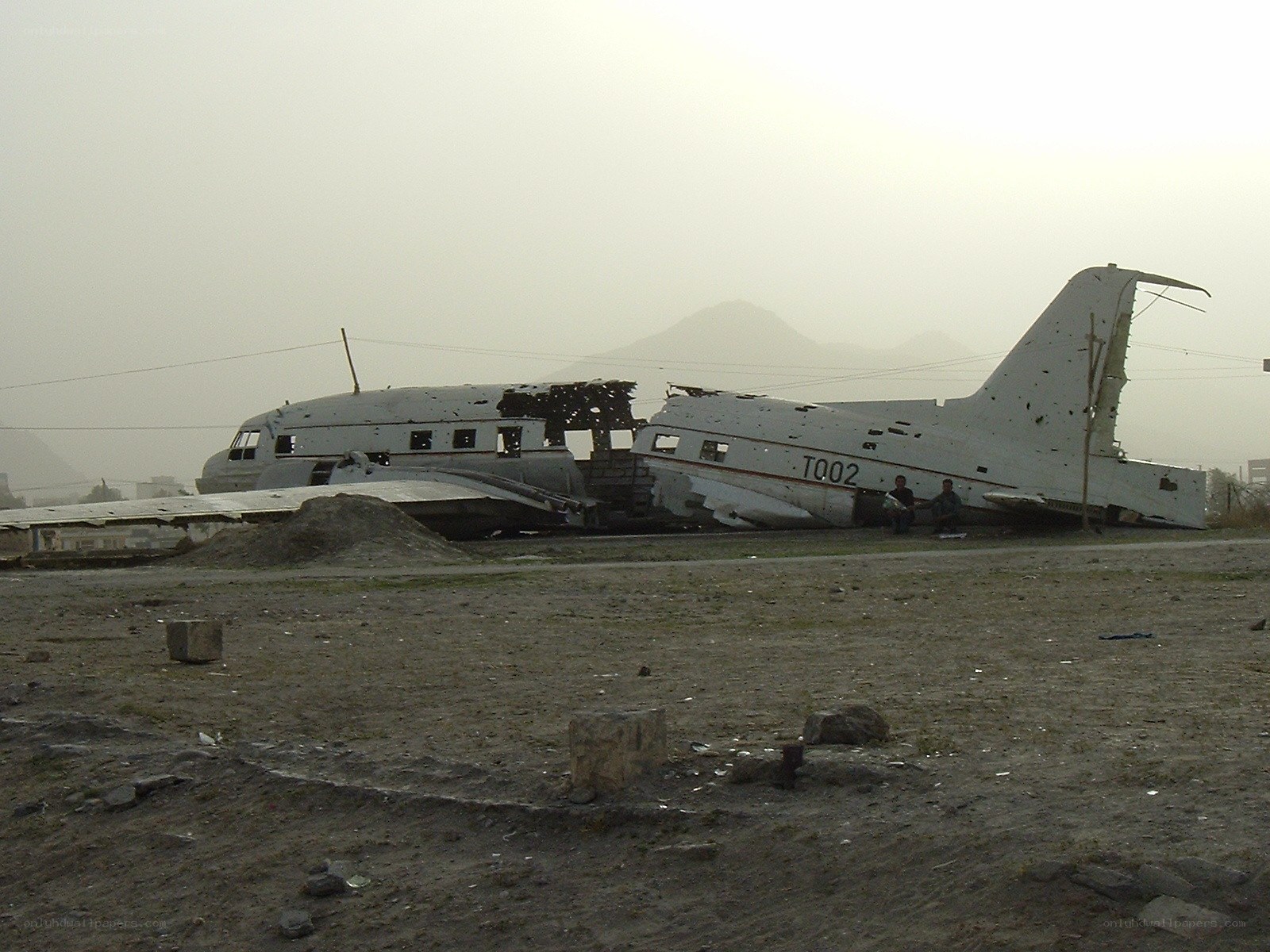 Crashed airplane wreckage