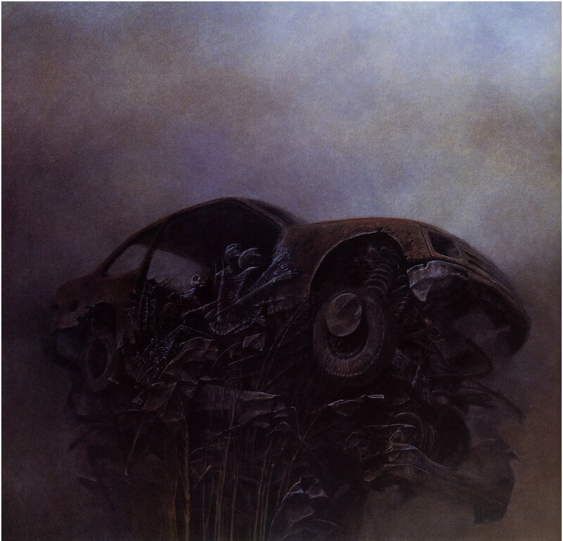 Crashed Car in Debris