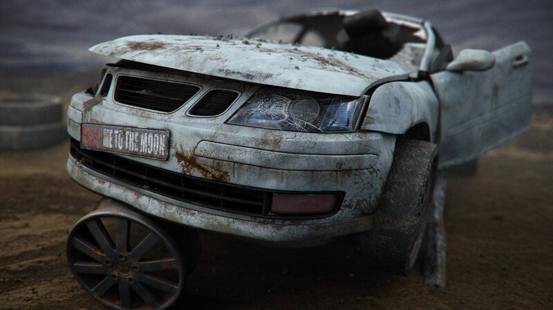 Crashed Car in Desert — Gray