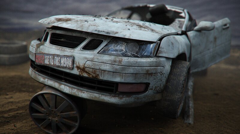 Crashed car in desert