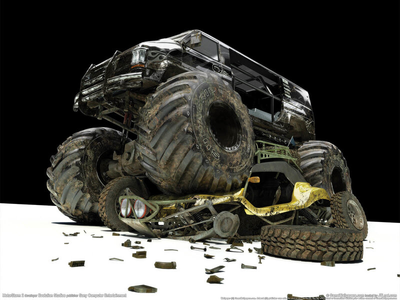 Crashed Monster Truck — Black, Destructive