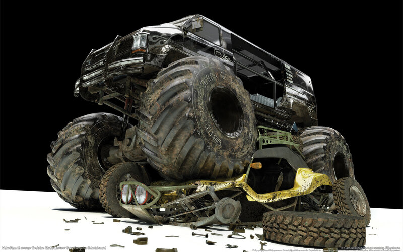 Crashed Monster Truck — Black, Dramatic