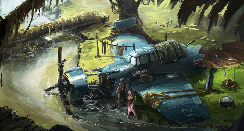 Crashed Plane in Jungle — Green