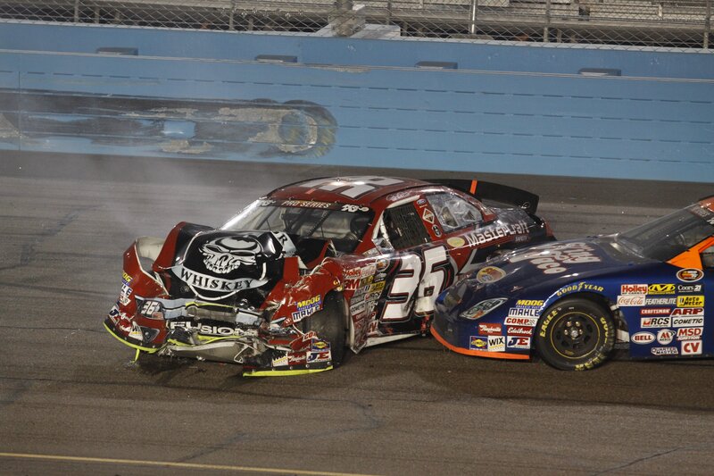 Crashed Race Cars — Red, Dramatic, Night