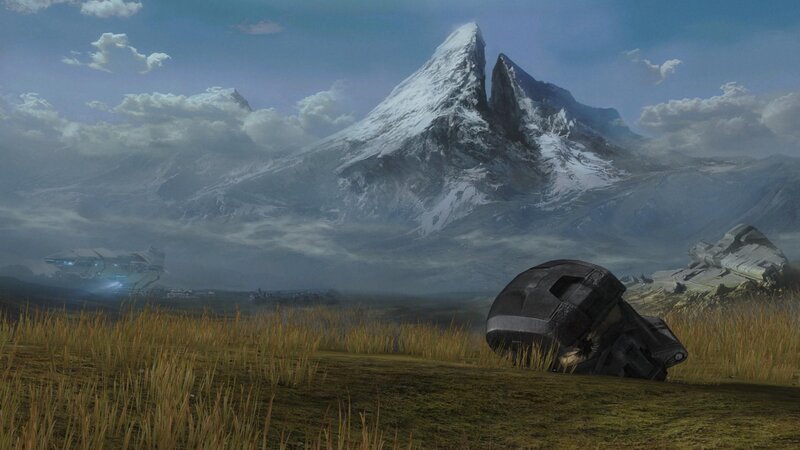 Crashed ship in mountain valley