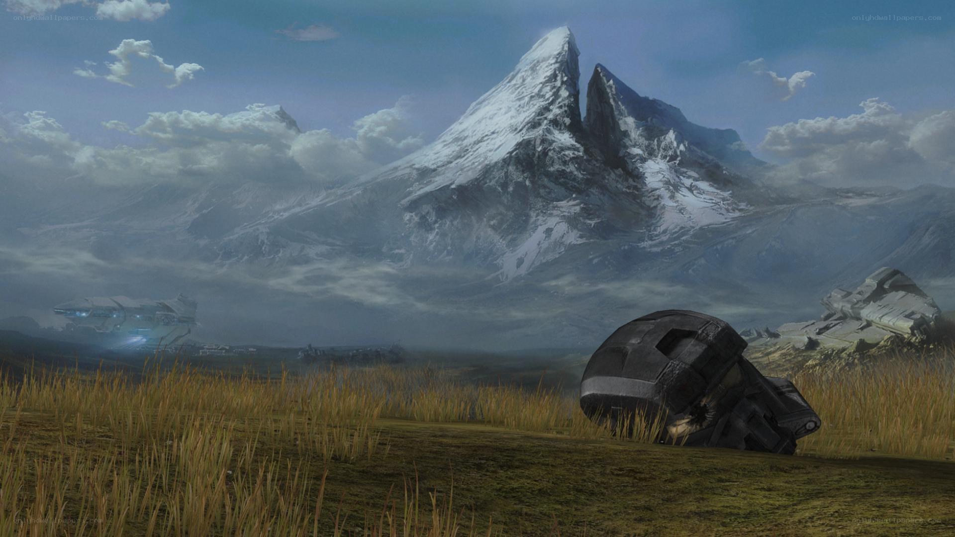 Crashed ship in mountain valley