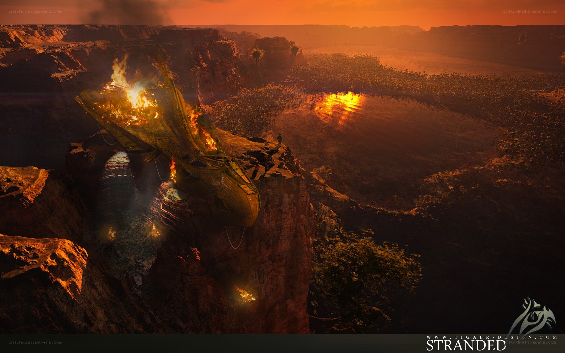 Crashed ship on a canyon cliff