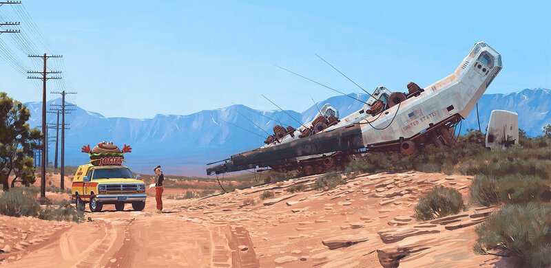 Crashed Spacecraft in Desert — Blue