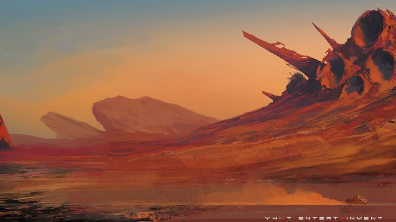 Crashed Spacecraft in Desert — Orange