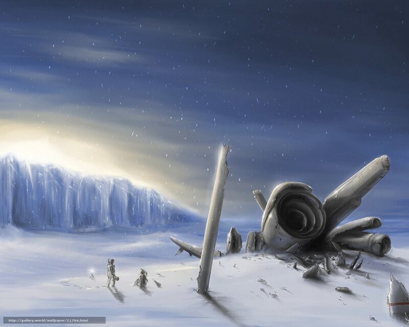 Crashed spacecraft in snow