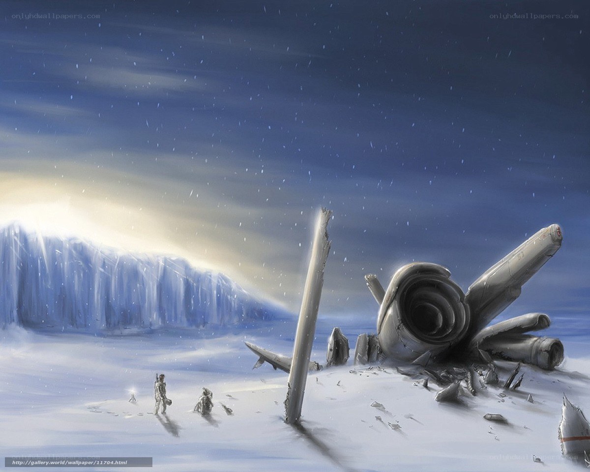 Crashed spacecraft in snow