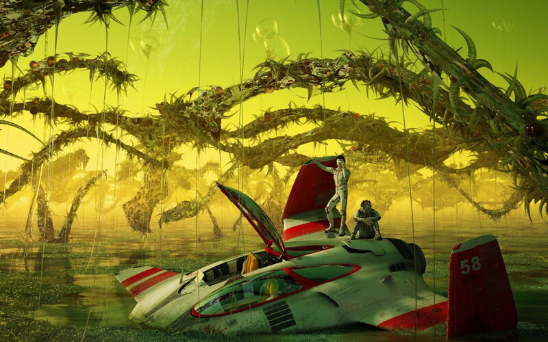 Crashed Spacecraft in Swamp