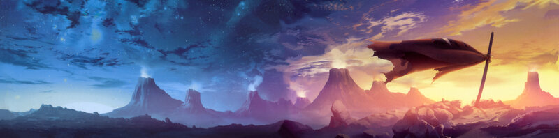 Crashed spacecraft on alien planet