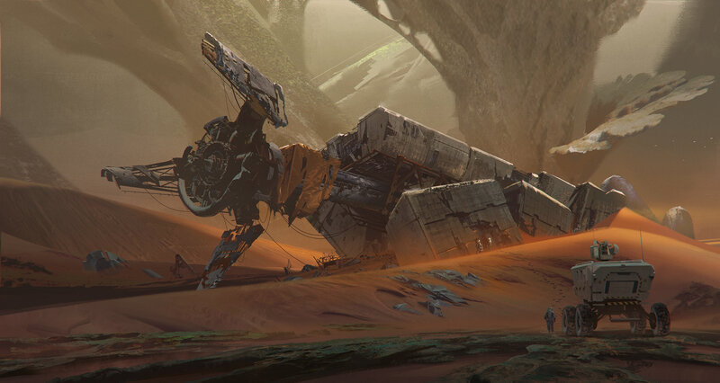 Crashed Spacecraft on Desert — Orange
