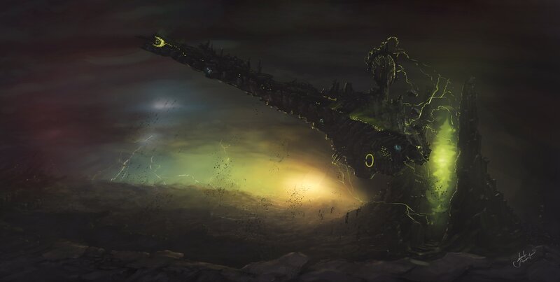 Crashed Spaceship — Green, Dramatic