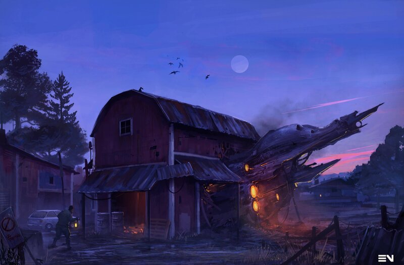 Crashed Spaceship in Barn