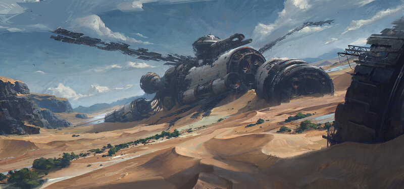 Crashed Spaceship in Desert — Brown