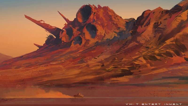 Crashed Spaceship in Desert — Orange