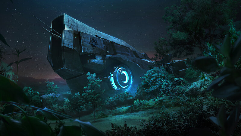 Crashed Spaceship in Forest — Blue