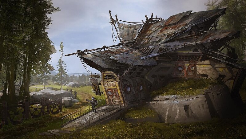 Crashed Spaceship in Forest — Green