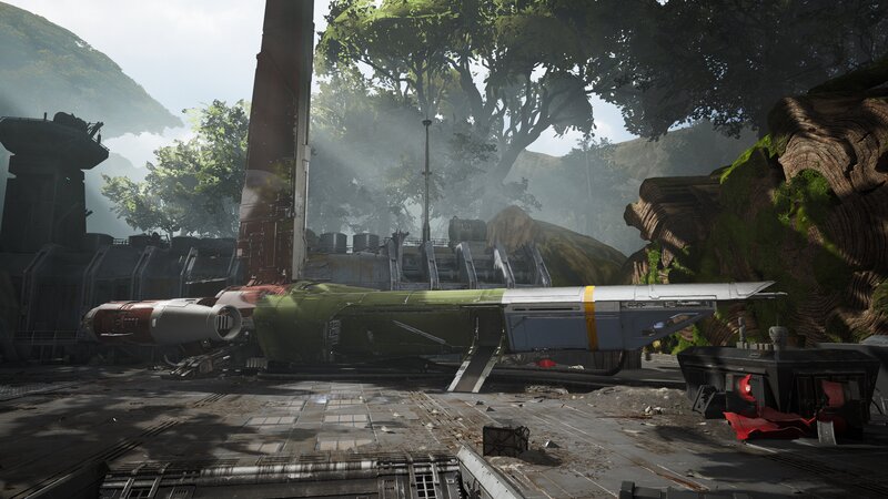 Crashed Spaceship in Jungle — Green, Dramatic