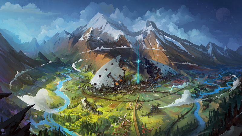 Crashed Spaceship in Valley — Green