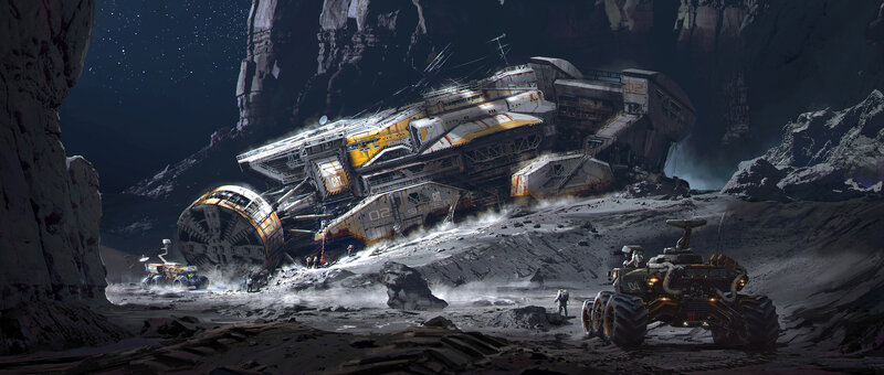Crashed Spaceship on Alien Planet — Gray