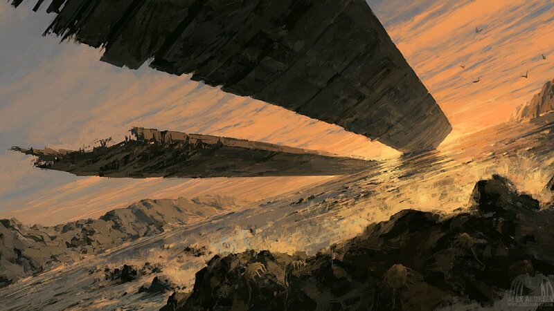 Crashed Spaceship — Orange, Dramatic, Sunset