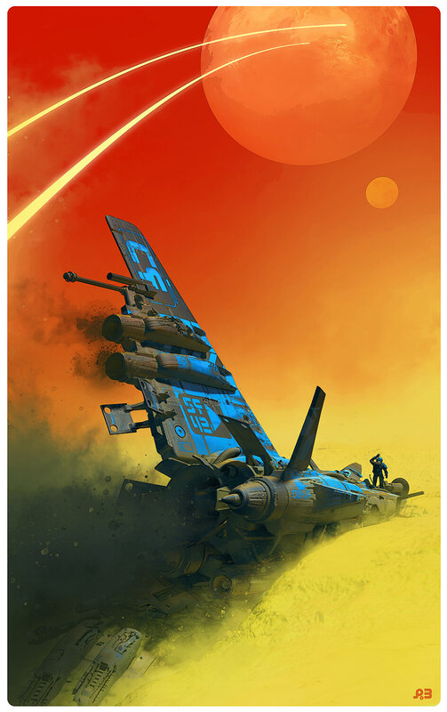 Crashed Spaceship — Red, Dramatic