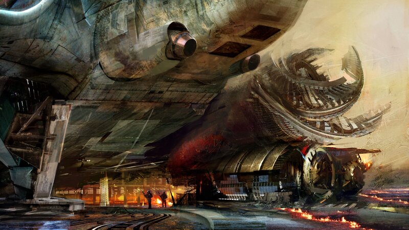 Crashed Spaceship Wreckage — Brown, Dramatic, Night