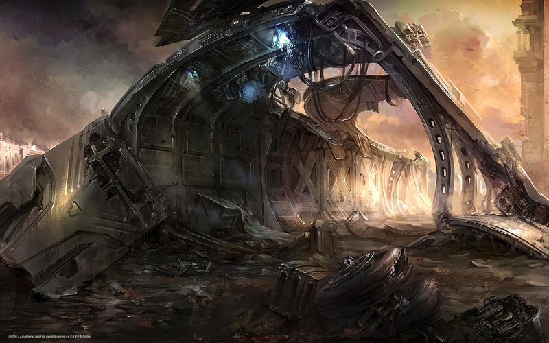Crashed spaceship wreckage