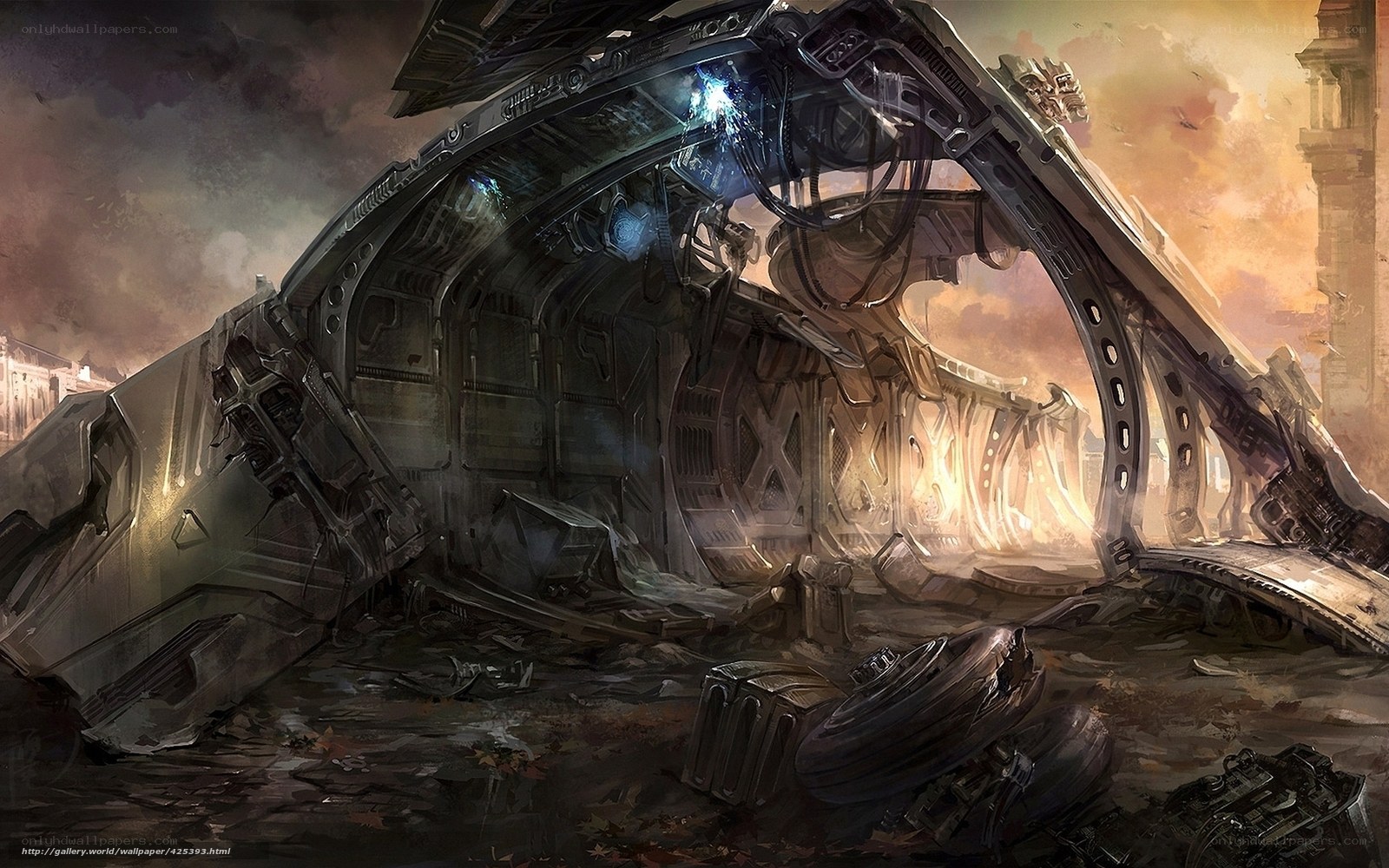 Crashed spaceship wreckage