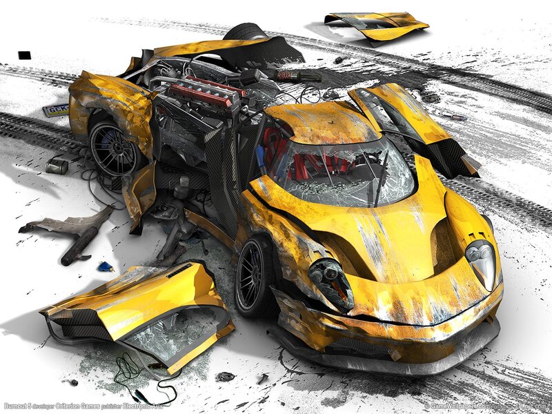 Crashed Yellow Sports Car — Chaotic, 3d Render