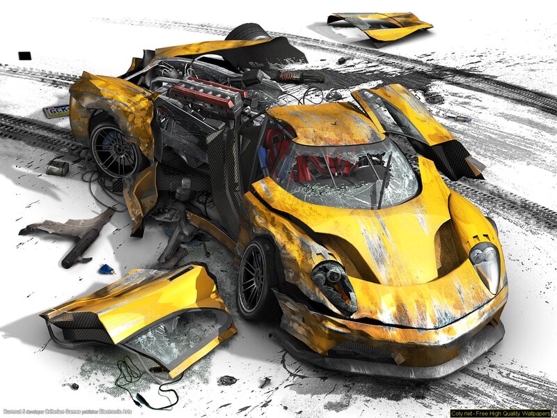 Crashed Yellow Sports Car — Chaotic