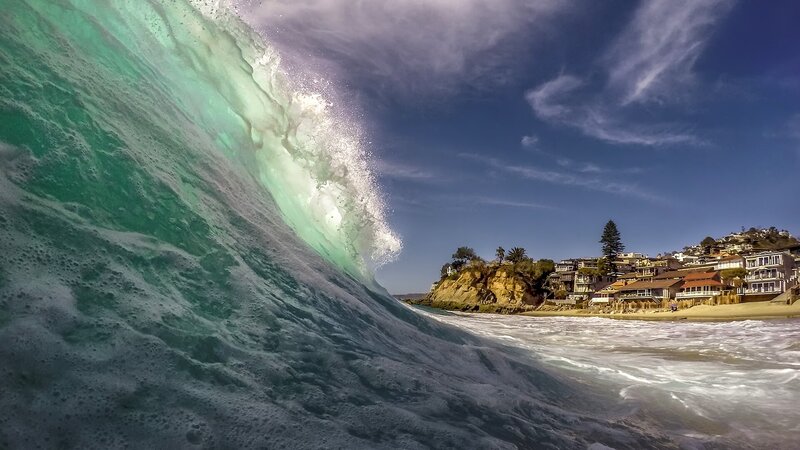 Crashing Ocean Wave — Blue, Dramatic, Afternoon, Photograph, Beach, Cliff