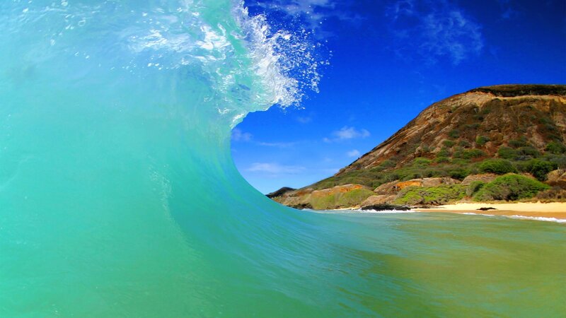 Crashing Ocean Wave — Blue, Dramatic, Afternoon, Photograph, Mountain