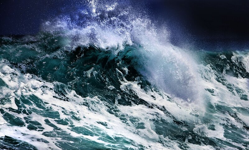 Crashing Ocean Wave — Blue, Dramatic, Night