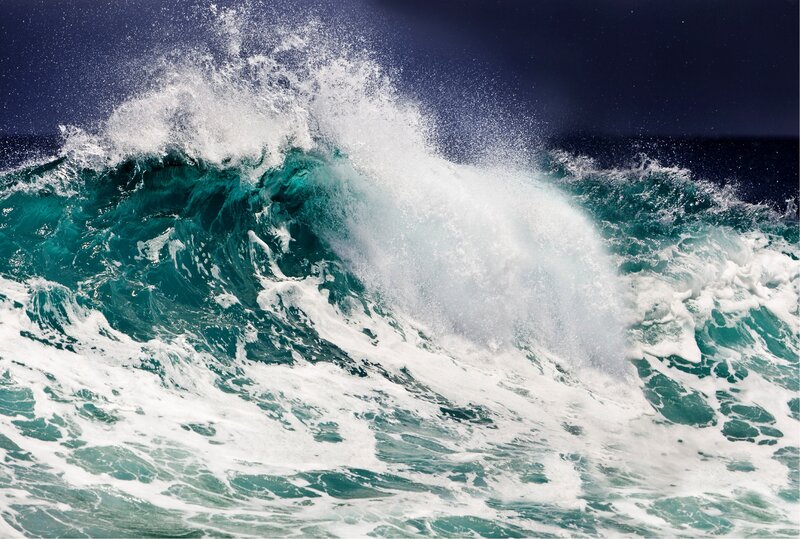 Crashing Ocean Wave — Blue, Dramatic, Photograph, Foam, Sea Spray