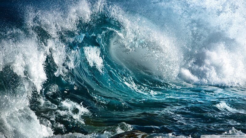 Crashing Ocean Wave — Blue, Dramatic, Photograph, Foam, Sea