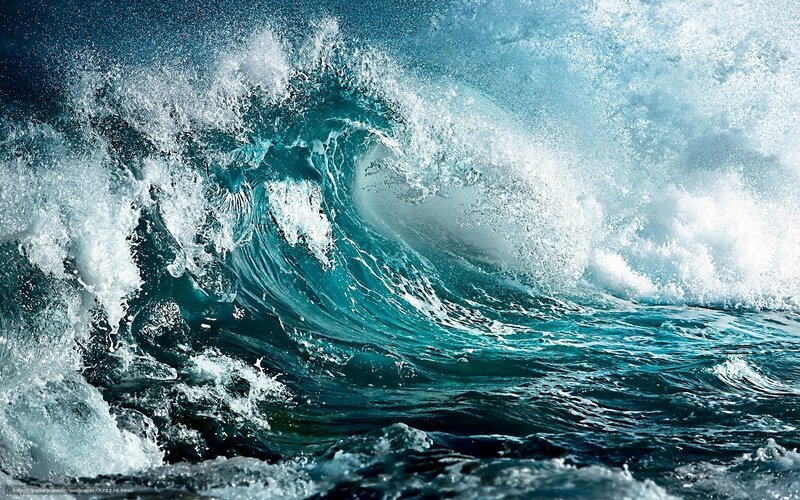 Crashing Ocean Wave — Blue, Dramatic, Photograph, Foam, Splashes, Sea