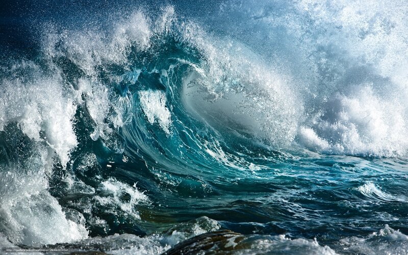 Crashing Ocean Wave — Blue, Dramatic, Photograph, Foam, Splashes