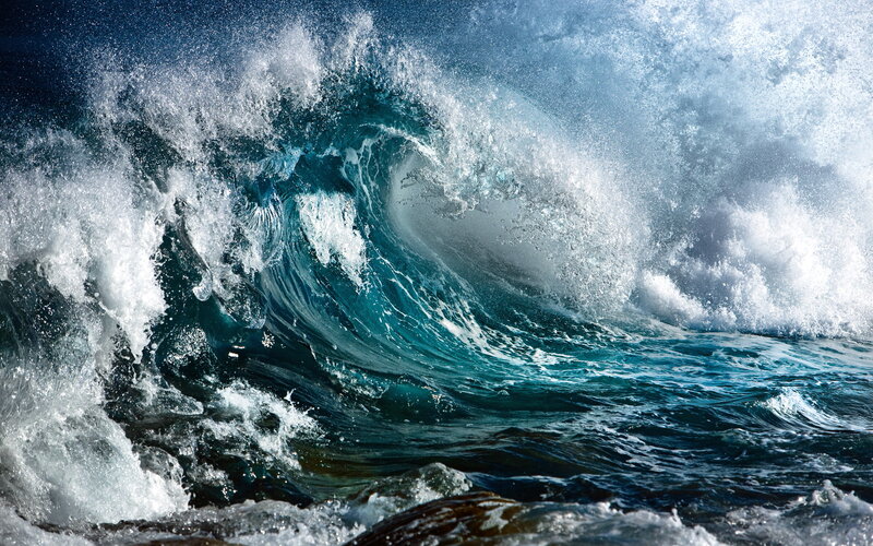 Crashing Ocean Wave — Blue, Dramatic, Photograph, Foam
