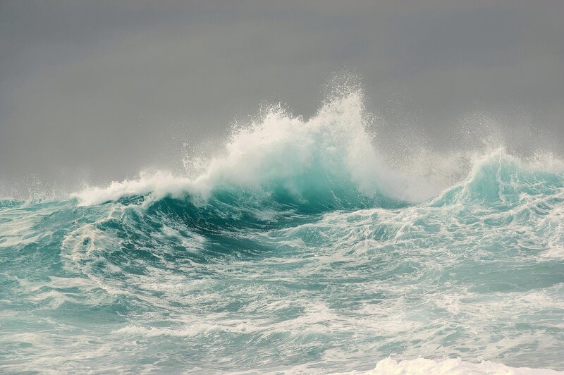 Crashing Ocean Wave — Blue, Dramatic, Photograph, Sky, Foam